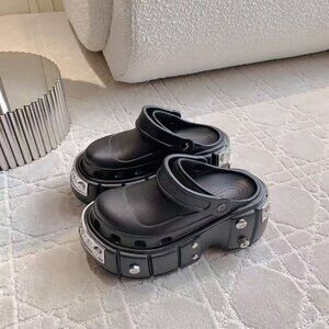 Black Women's Platform Sandals with Studded Trim